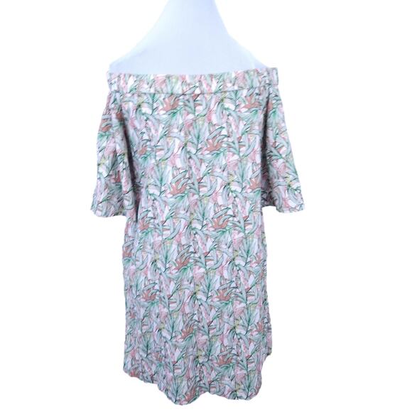 H&M Tropical Print Off Shoulder Dress Size 2 Short Sleeve Floral Vacay Beach - Picture 3 of 7